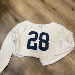 Brandy Melville Light Heather Gray Cropped Sweatshirt with Navy '28'